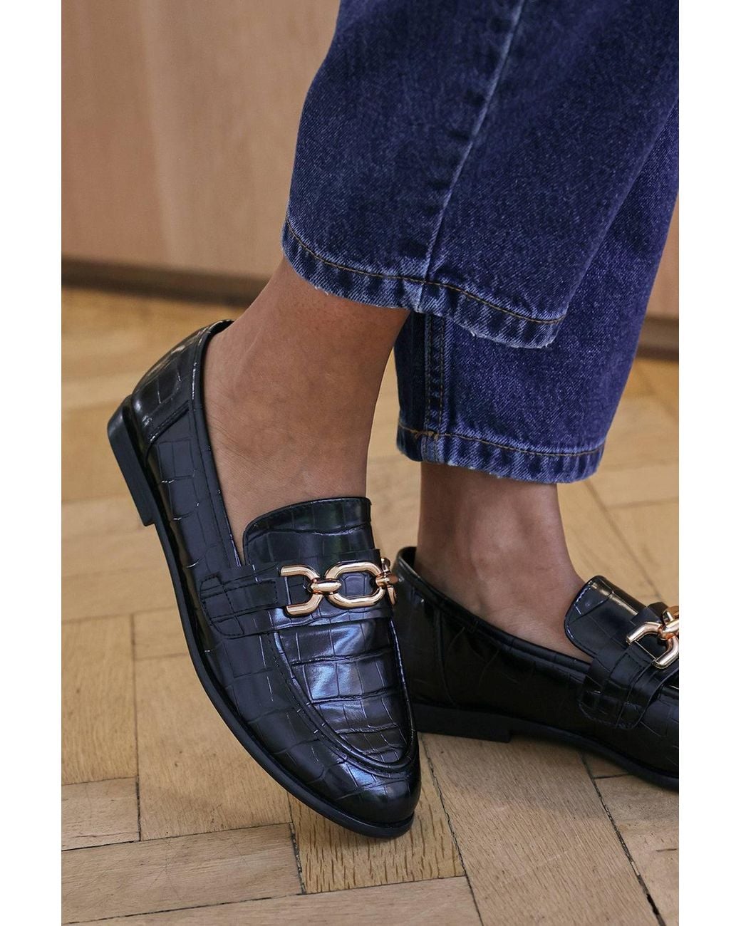 Where's That From Blue 'Orelis' Chain Trim Detail Flat Loafer Shoes