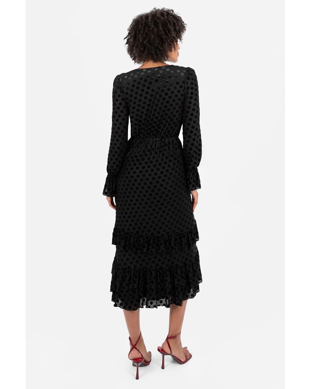 Lovedrobe Black Flocked Polka Dot Midaxi Dress