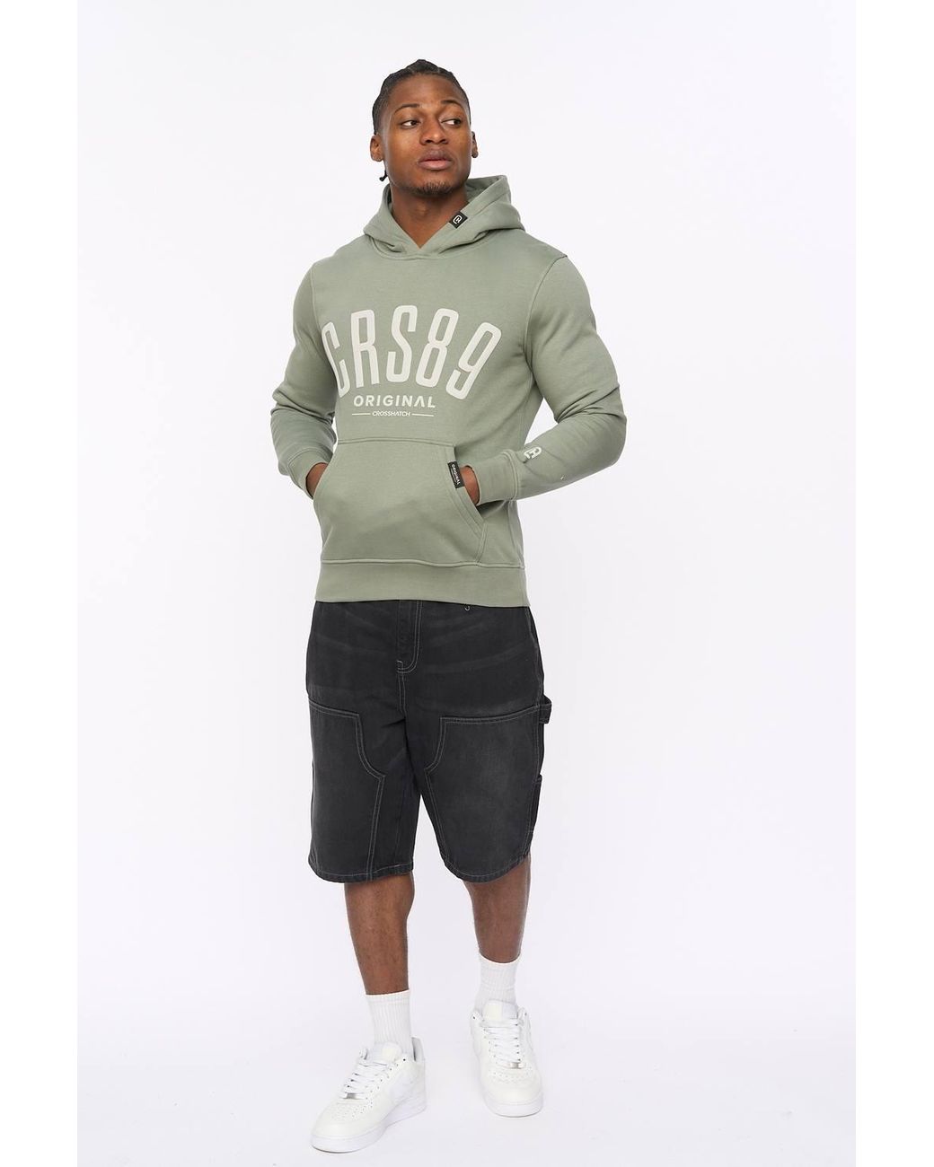 Crosshatch Green Hallfell Overhead Hoodie With Bold Chest Branding for men