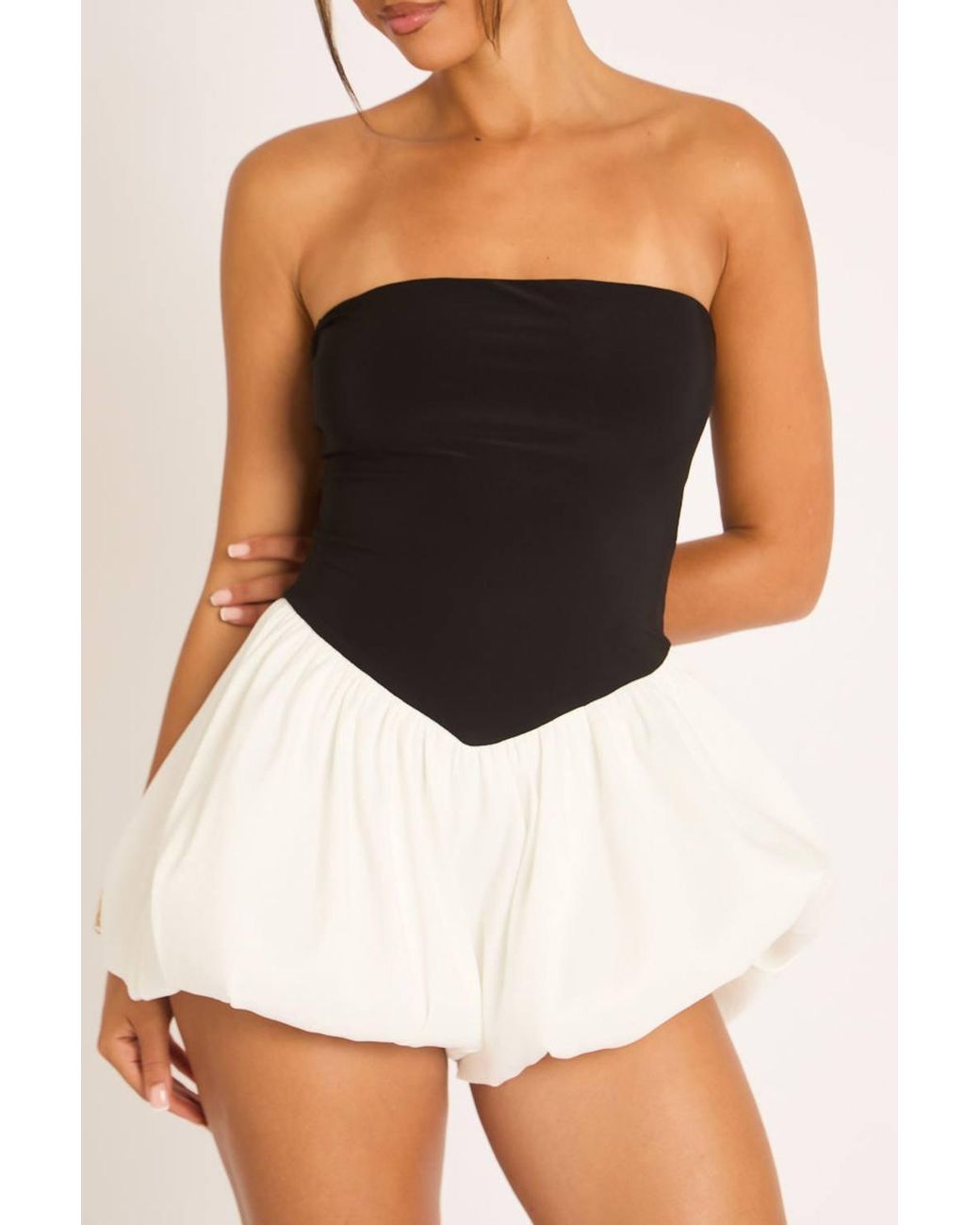Rebellious Fashion Black Bandeau Contrast Puffball Playsuit