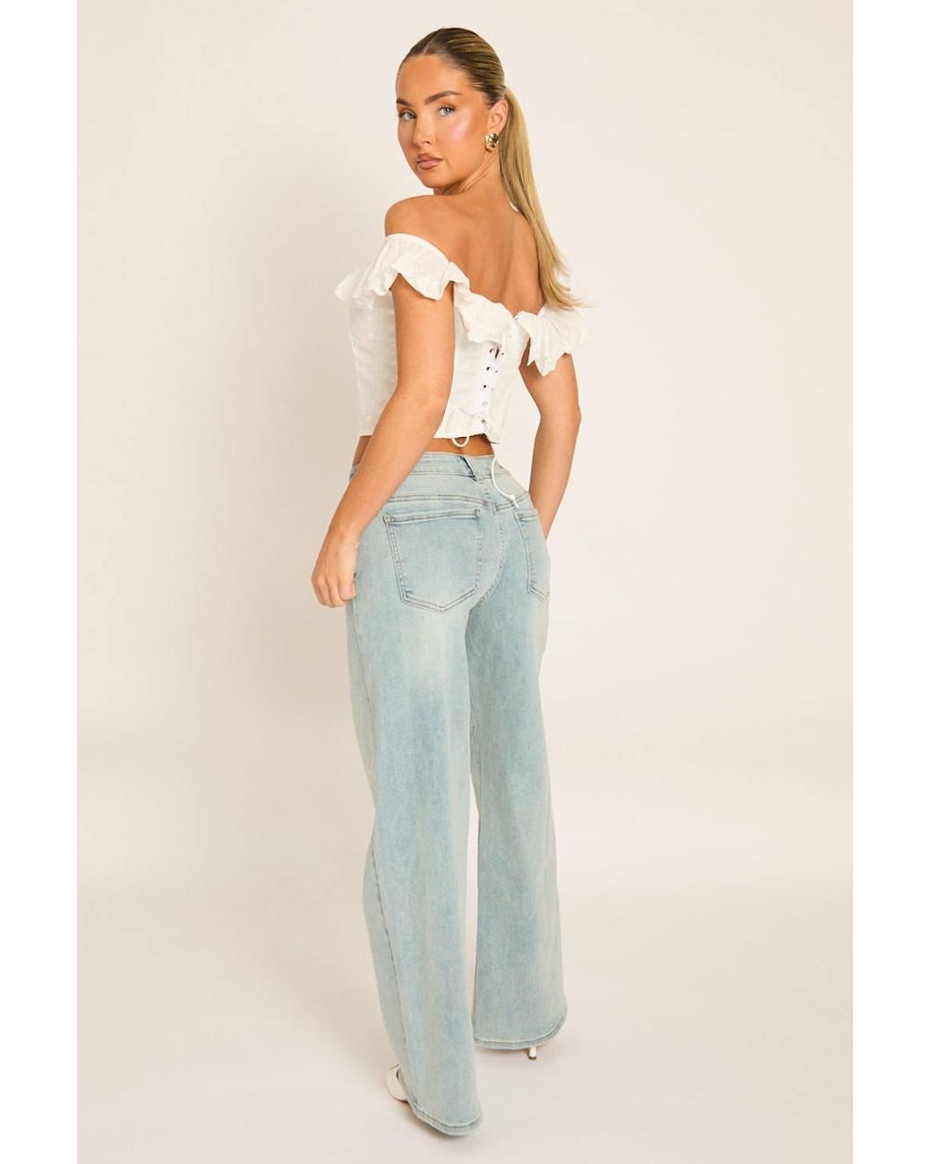 Rebellious Fashion White Bardot Frill Broderie Corset Top