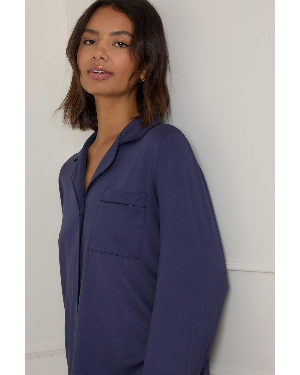 Dorothy Perkins Blue Nightwear Tipped Pyjama Shirt
