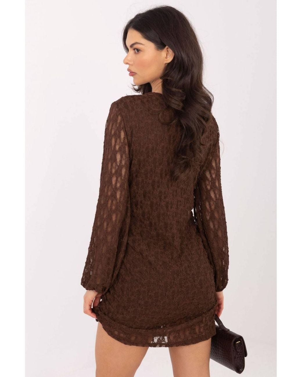 Love Lace Brown Elegant Lace Mini Dress With Ruched Sides