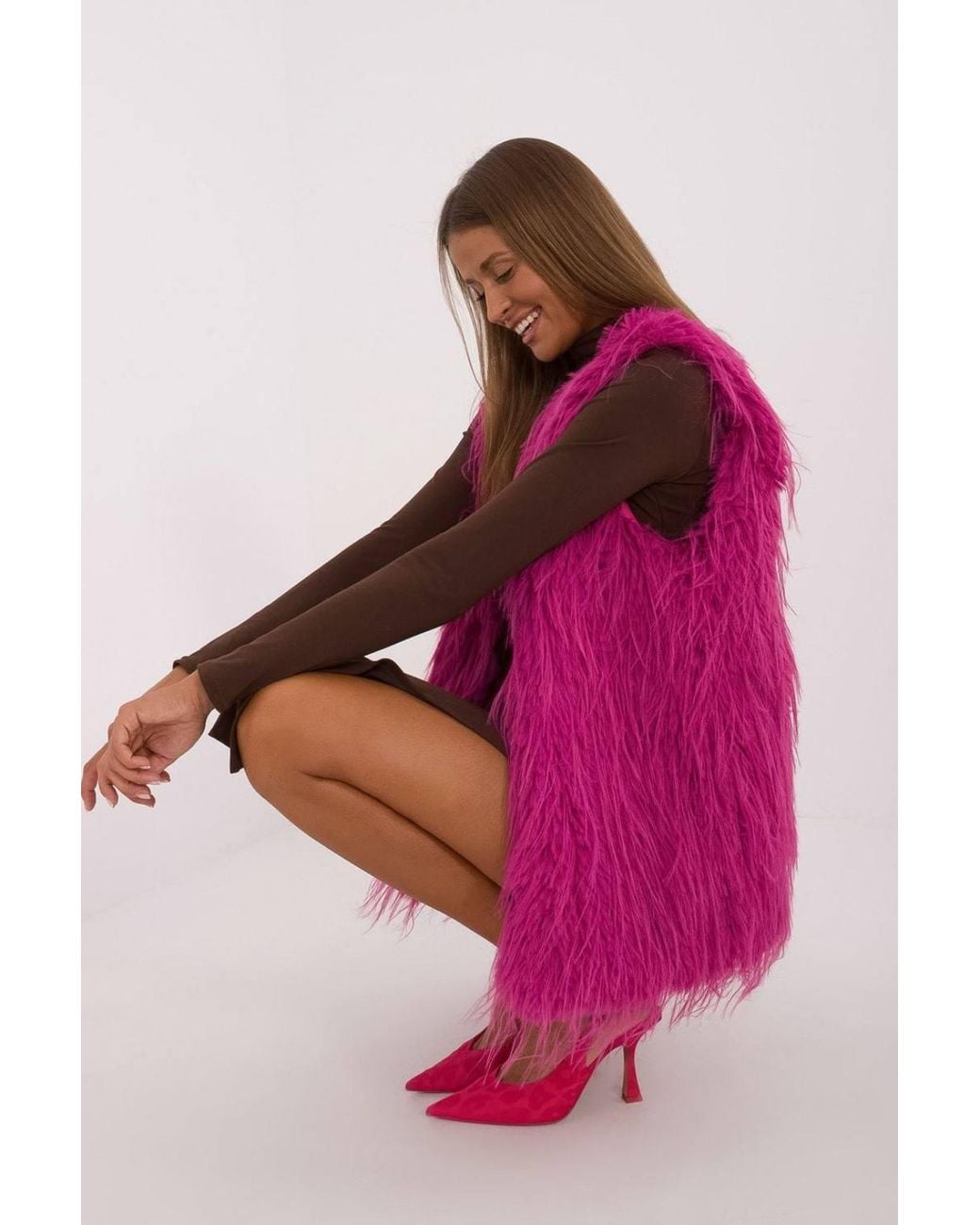 Love Lace Pink Casual Polyester Faux Fur Vest With Hook