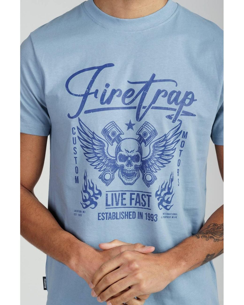 Firetrap Blue Regular Fit Cotton Graphic Crew T-Shirt for men