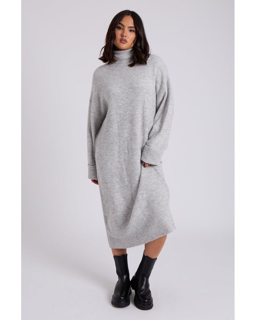 Urban Bliss Gray Roll Neck Midi Dress