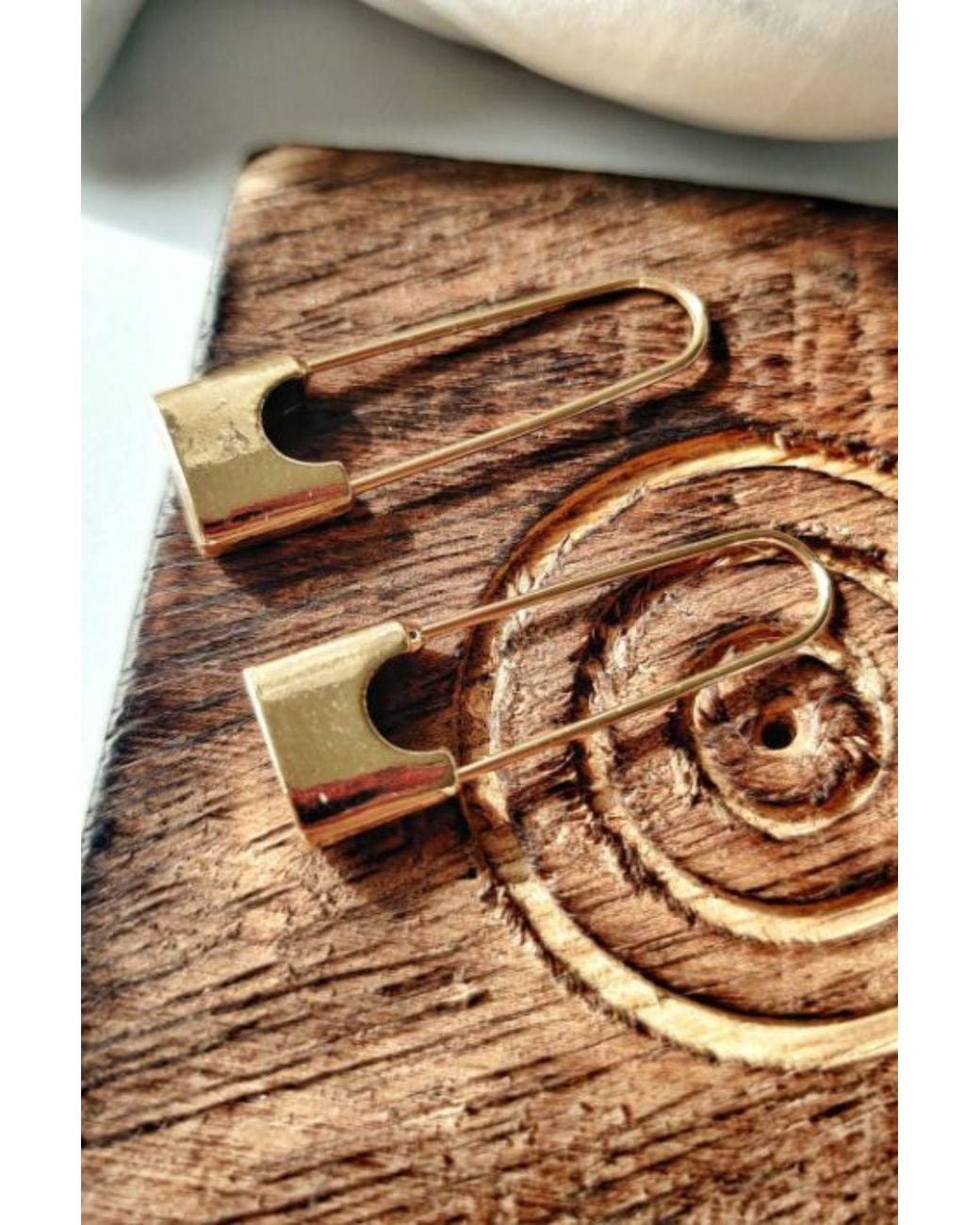 The Colourful Aura Brown Safety Pin Drop Dangle Hoop Earrings