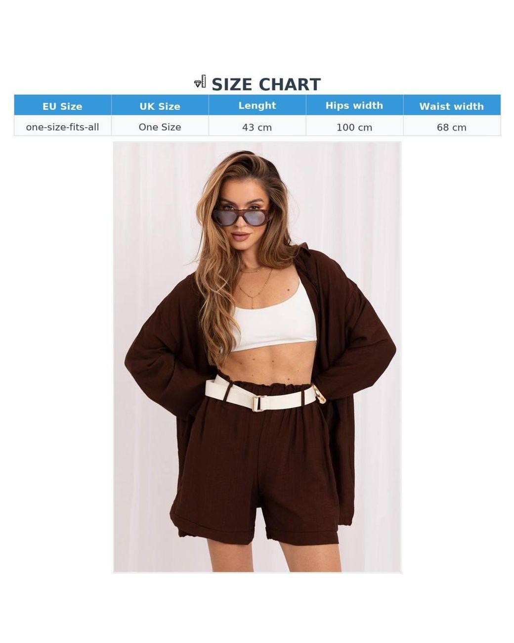 Love Lace Brown Viscose Wide Leg Tailored Shorts With Belt