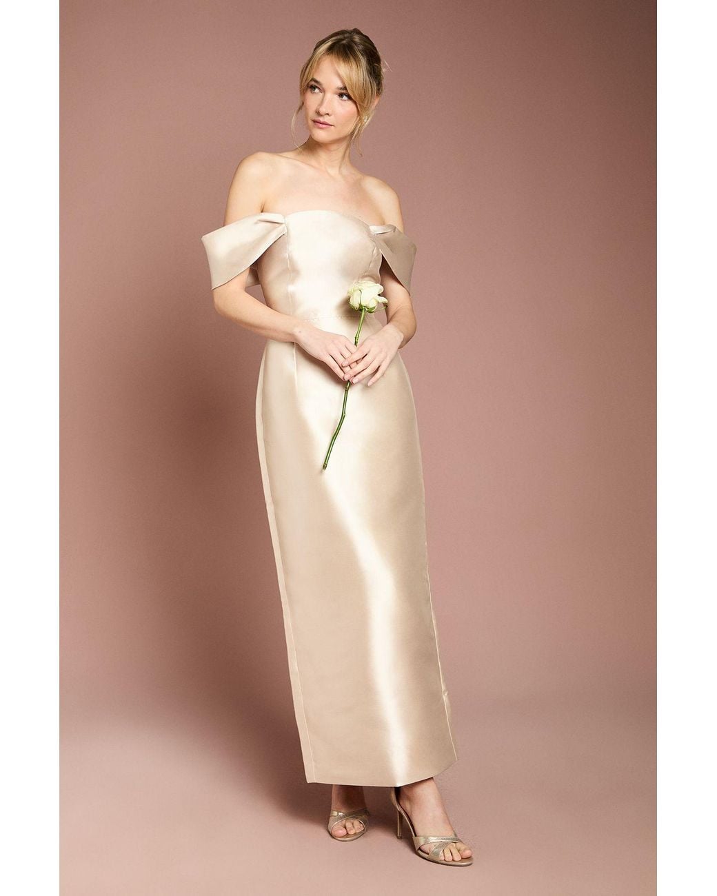 Coast Natural Honoured Twill Bardot Column Midi Bridesmaid Dress