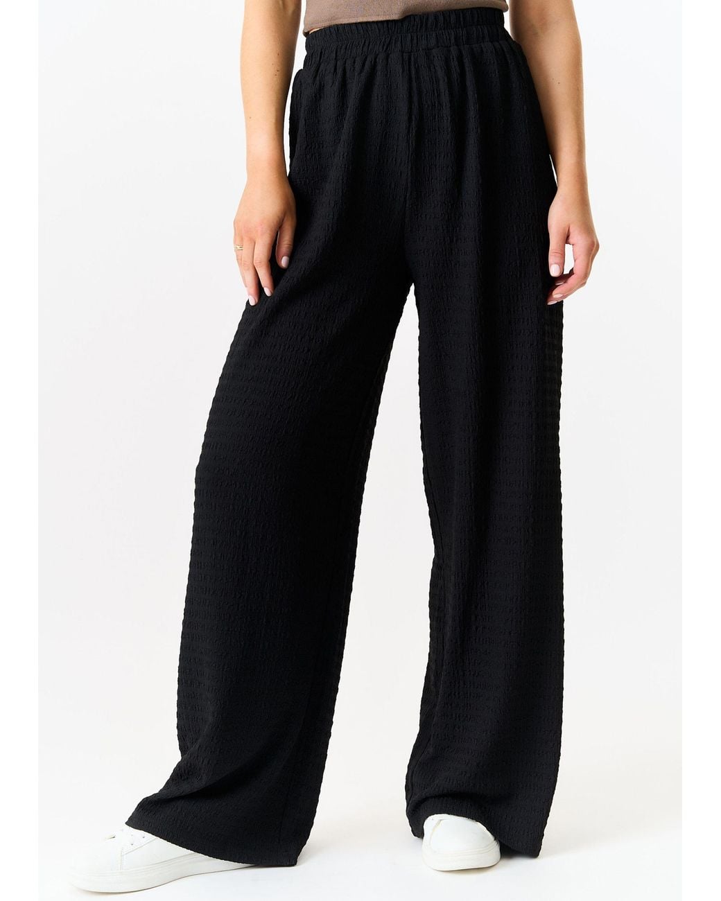 Gini London Black Textured Elastic Waist Pull On Trousers