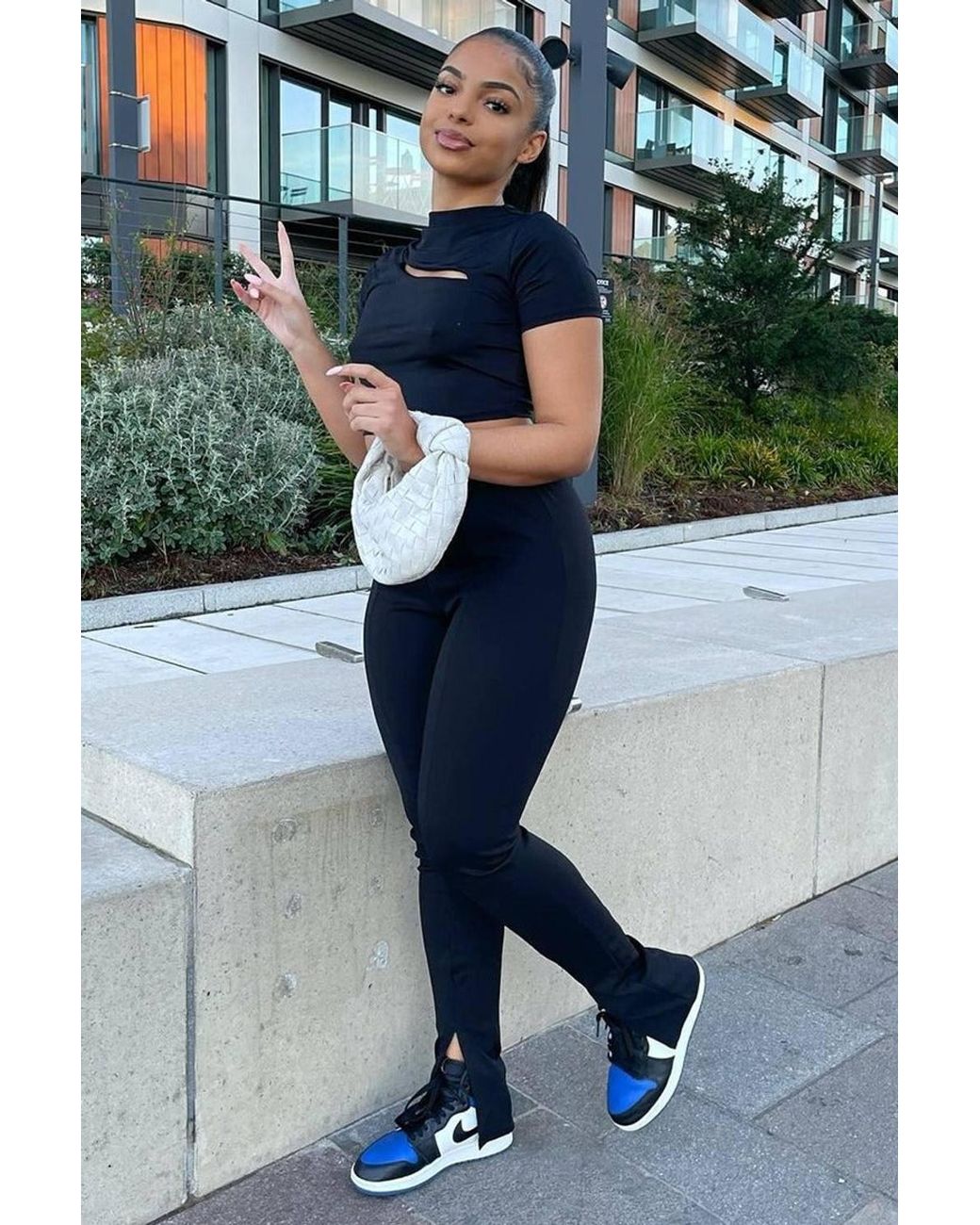 Rebellious Fashion Black Split Front Flared Trousers