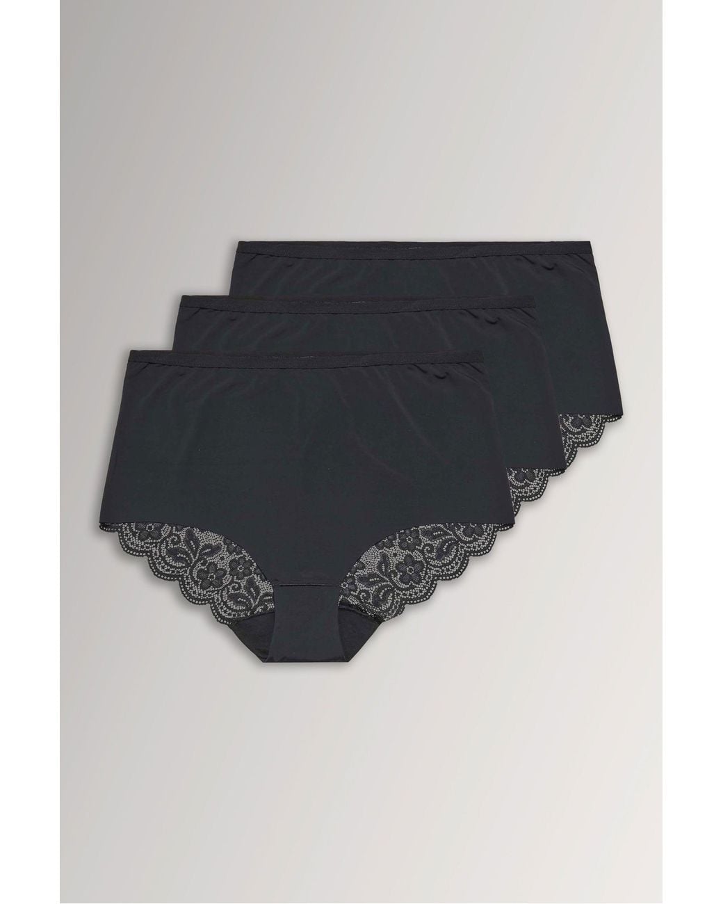 Yours Black 3 Pack Lace Full Briefs