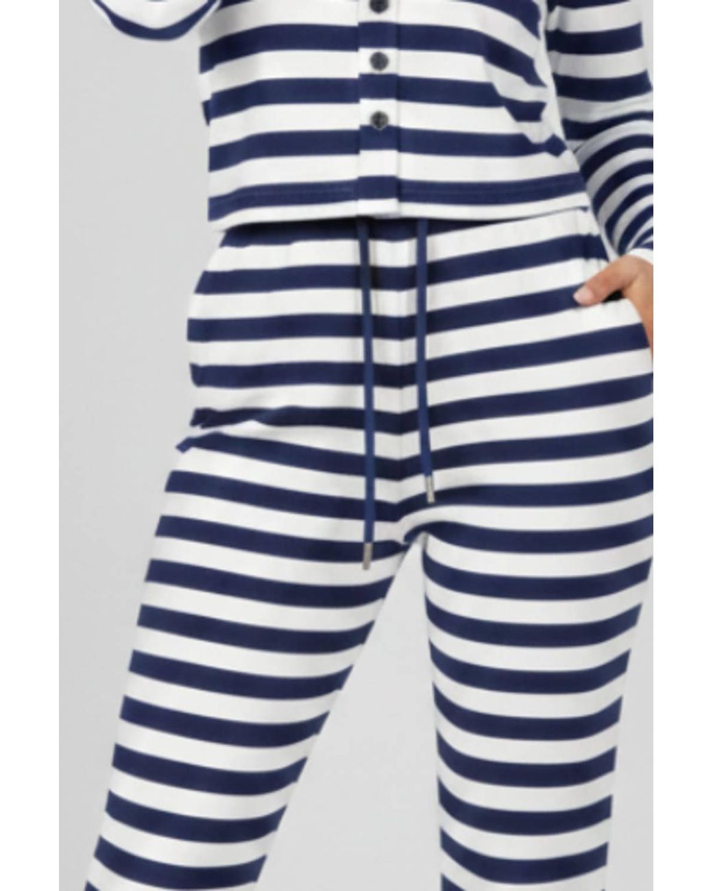 Stylewise Blue Stripe Ribbed Button Detail Top & Wide Leg Trouser Co-Ord