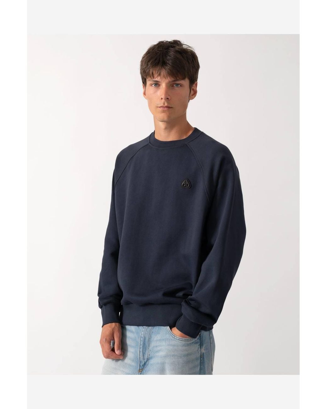 Moose Knuckles Blue Long Sleeve Crew Neck Logo Detail Relaxed Fit Sweatshirt for men