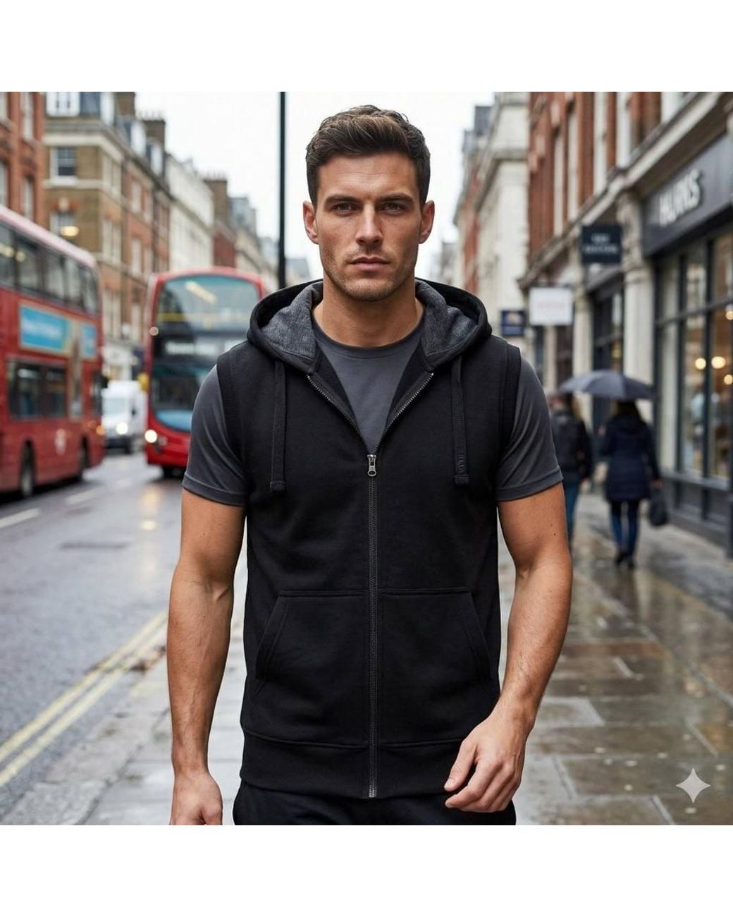 KAM Jeanswear Black Big Size Sleeveless Zip Thru Hoody For for men