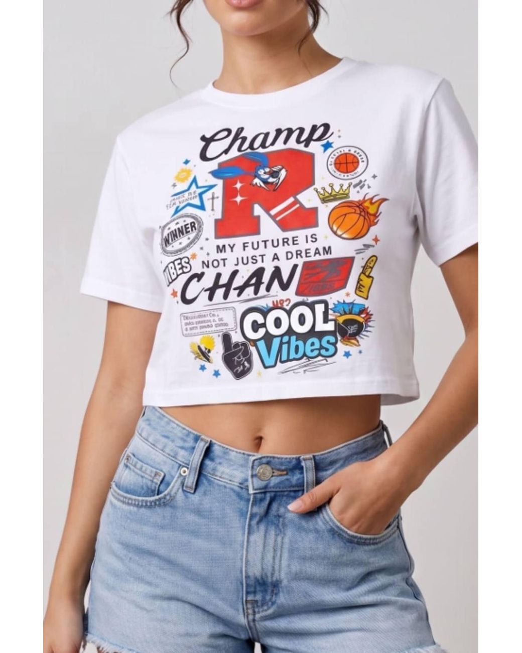 Stylewise White Cool Vibes Graphic Print Short Sleeve Crop Top