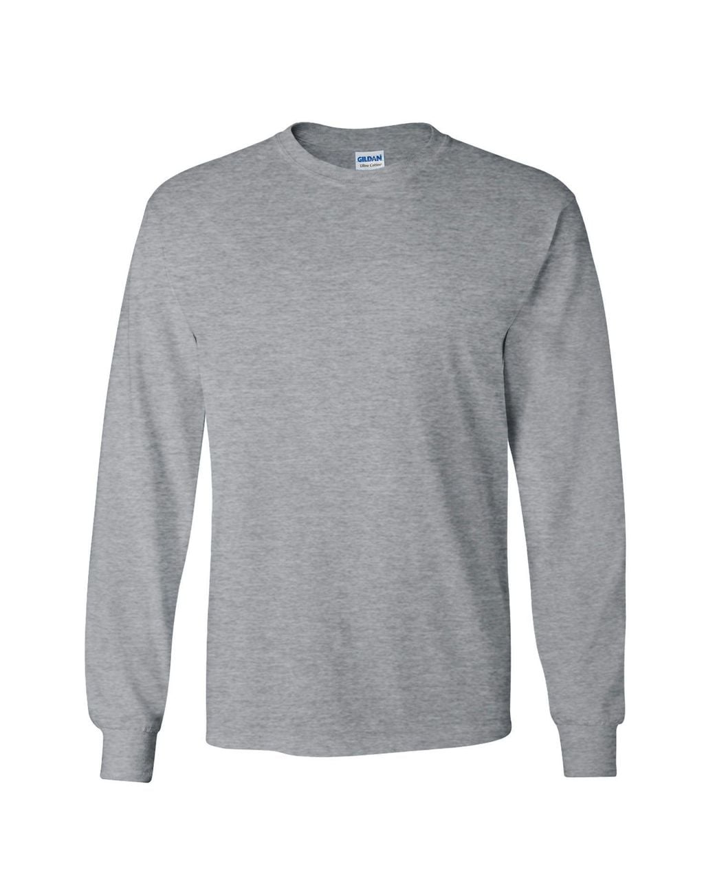 Gildan Gray Plain Crew Neck Ultra Cotton Long Sleeve T-Shirt for men