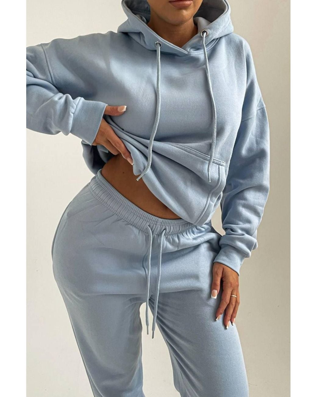 Femme Luxe Blue Oversized Front Pocket Pullover Hoodie Cuffed Joggers Loungewear Set