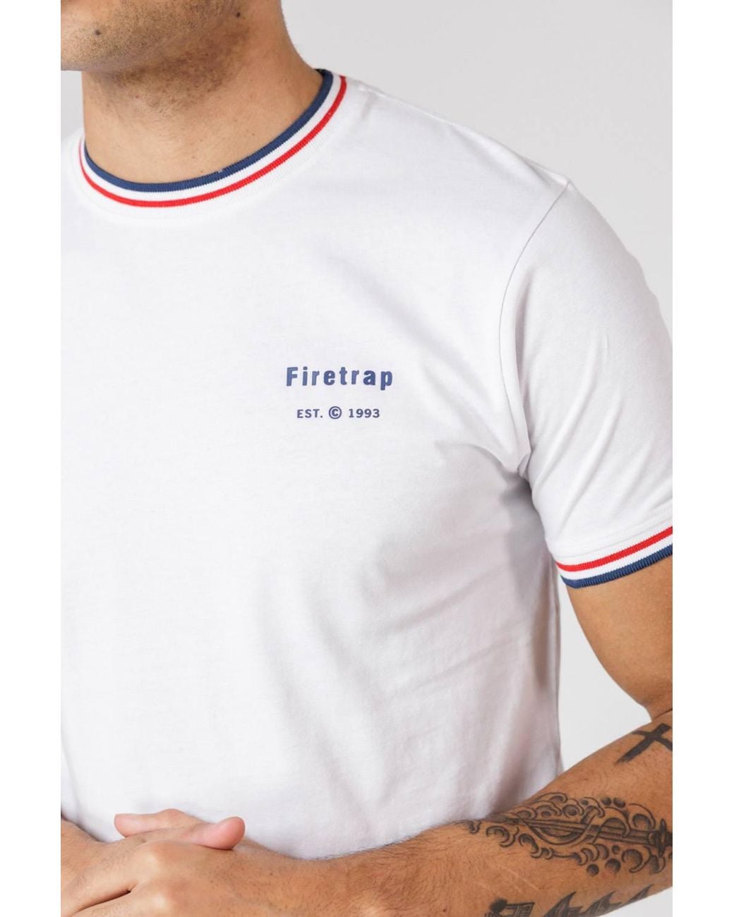 Firetrap White Regular Fit Cotton Crew T-Shirt for men