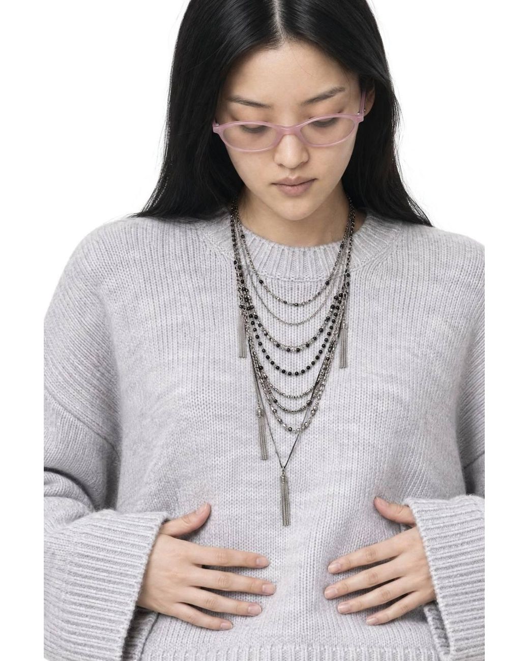 MixRay Gray Oversized Ribbed Knit Sweater With Crew Neck