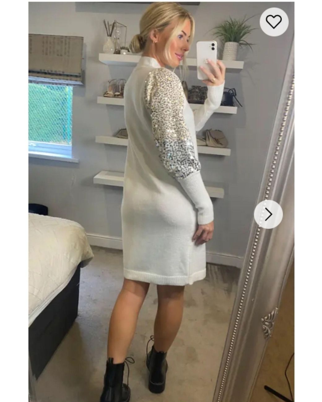 CY Gray Sliver Sequin Embellished Sleeves Design Jumper Dress