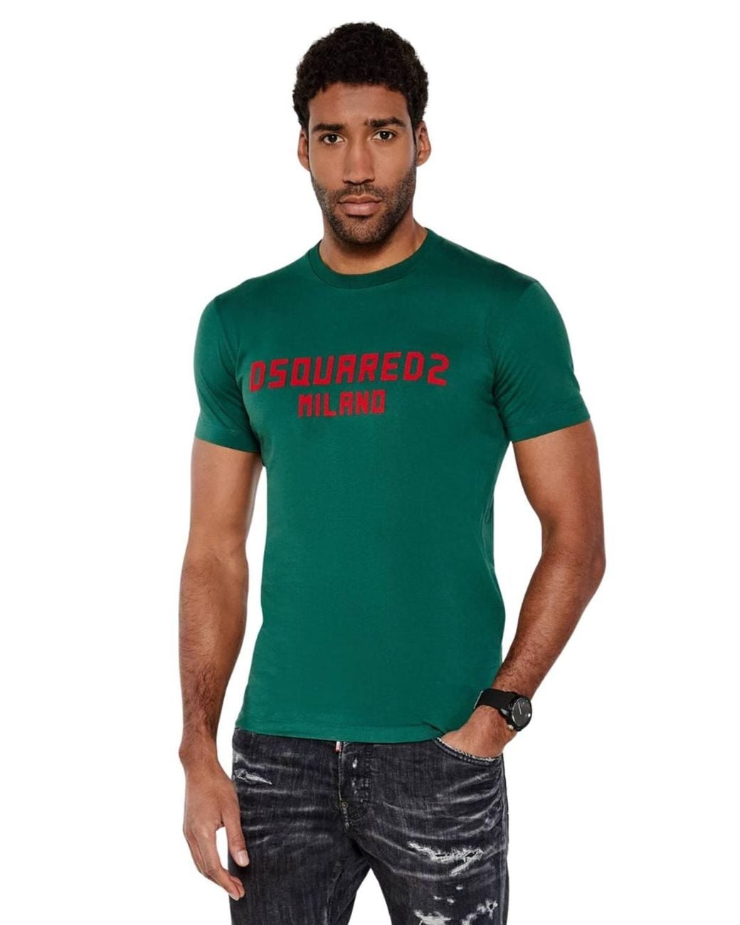 DSquared² Green Milano Short Sleeve Round T-Shirt for men