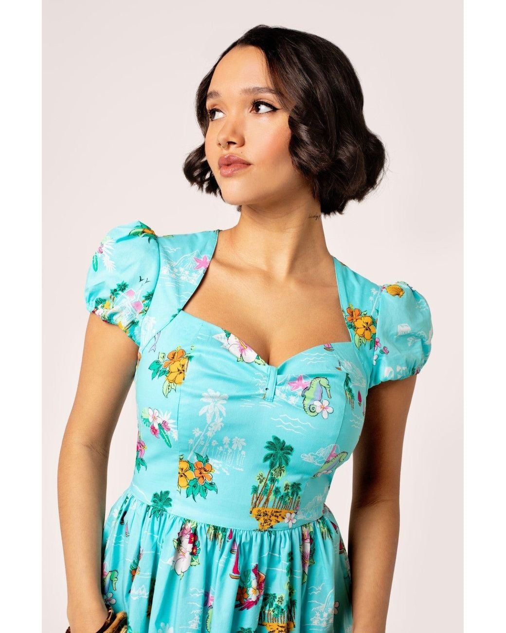 Hell Bunny Blue Ayanna 50's Style Stretch Midi Dress