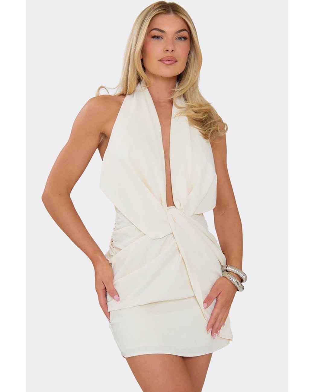 EGO White Sleeveless Drape Mini Dress