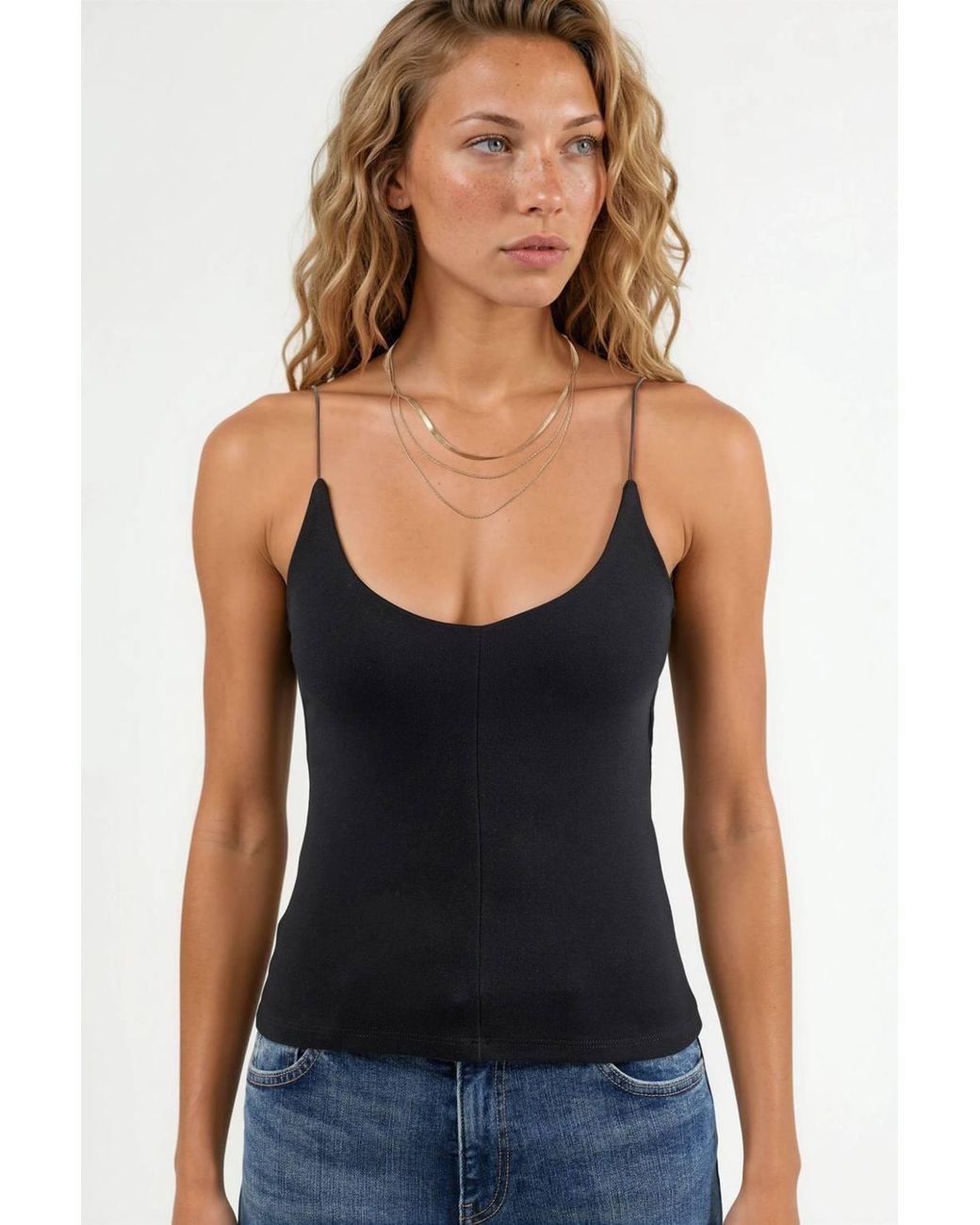 Busem Black Slim Fit Ribbed V-Neck Blouse