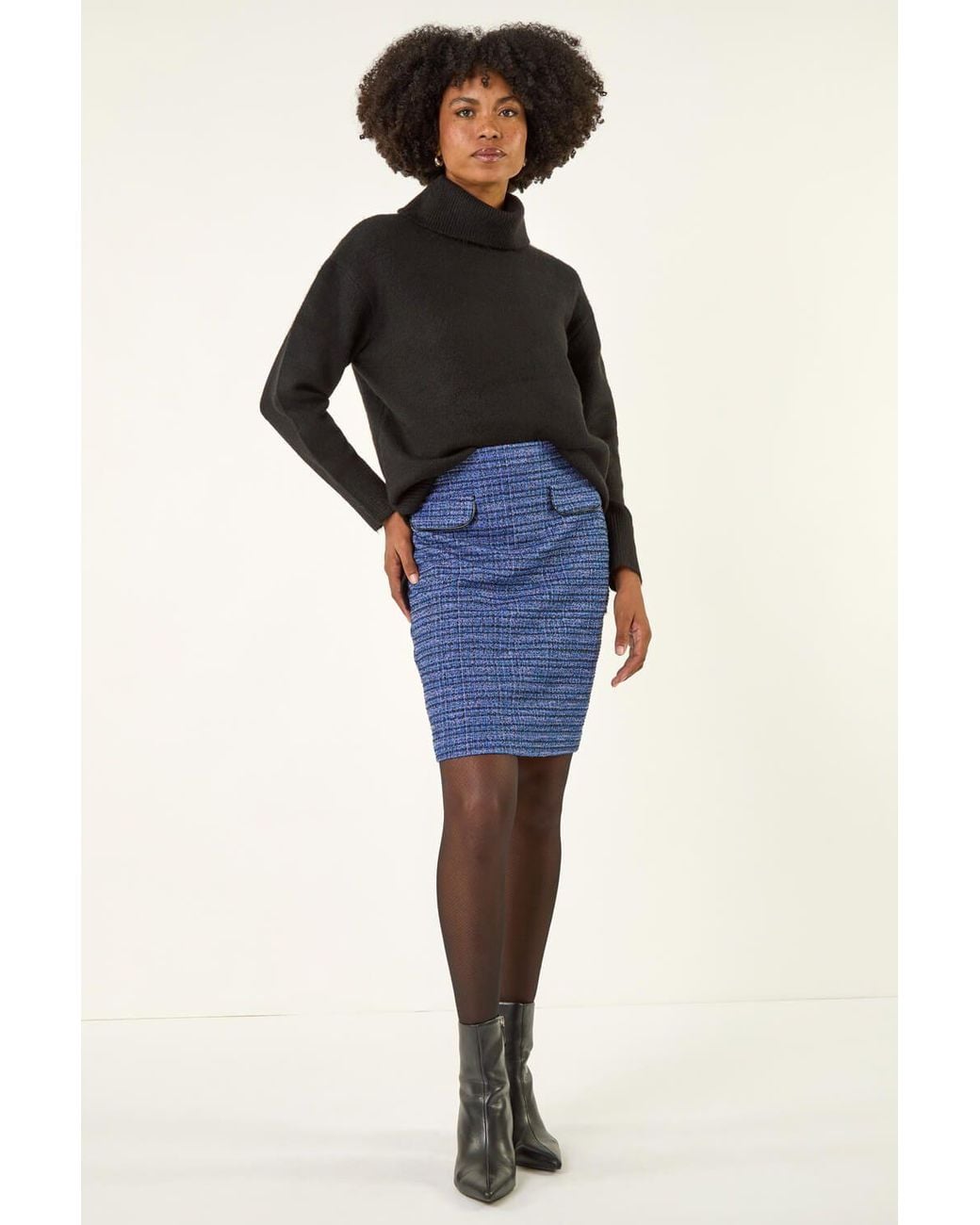 Roman Blue Pocket Front Textured Skirt