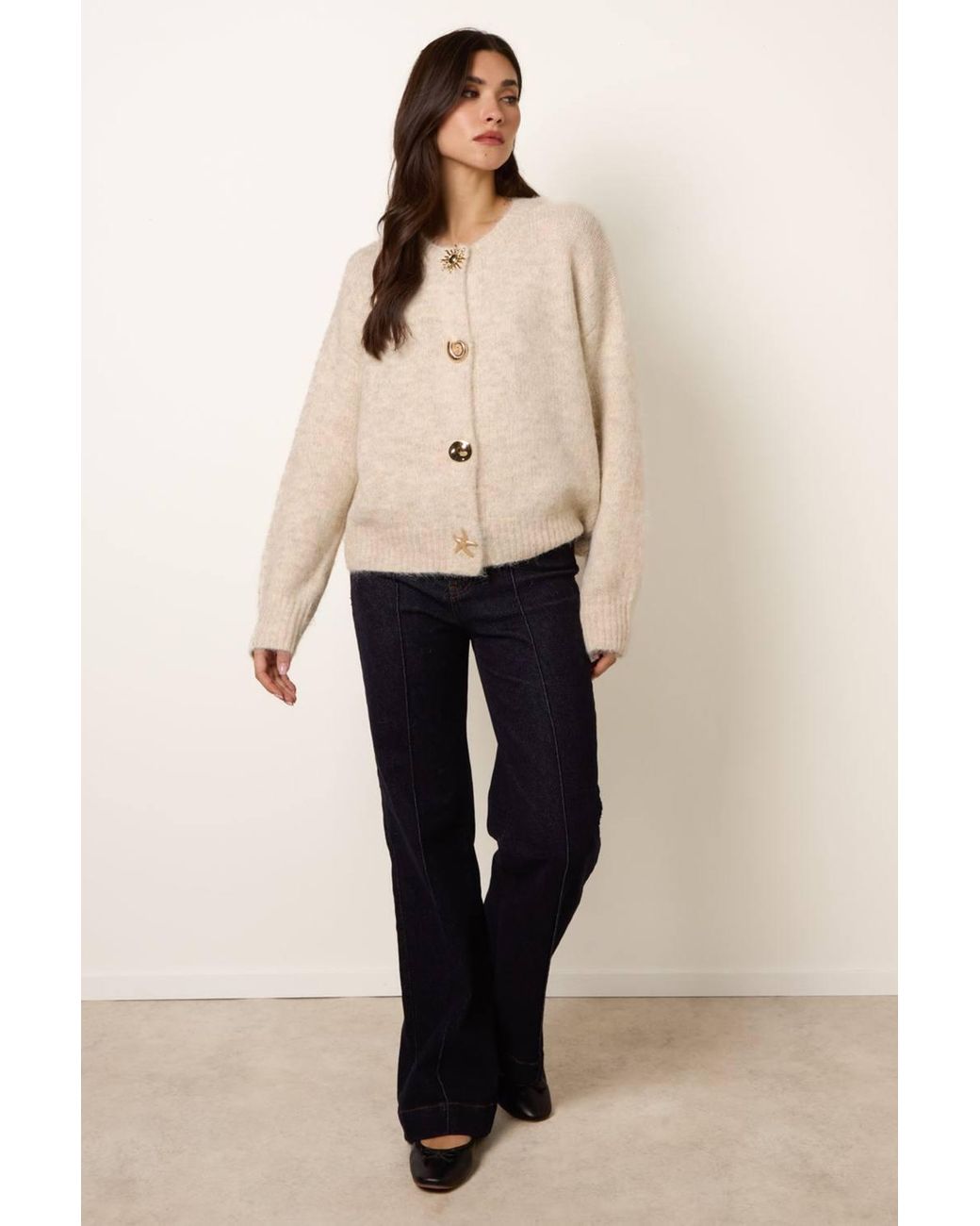 Blue Vanilla Natural Long Sleeve Button Up Round Neck Cardigan