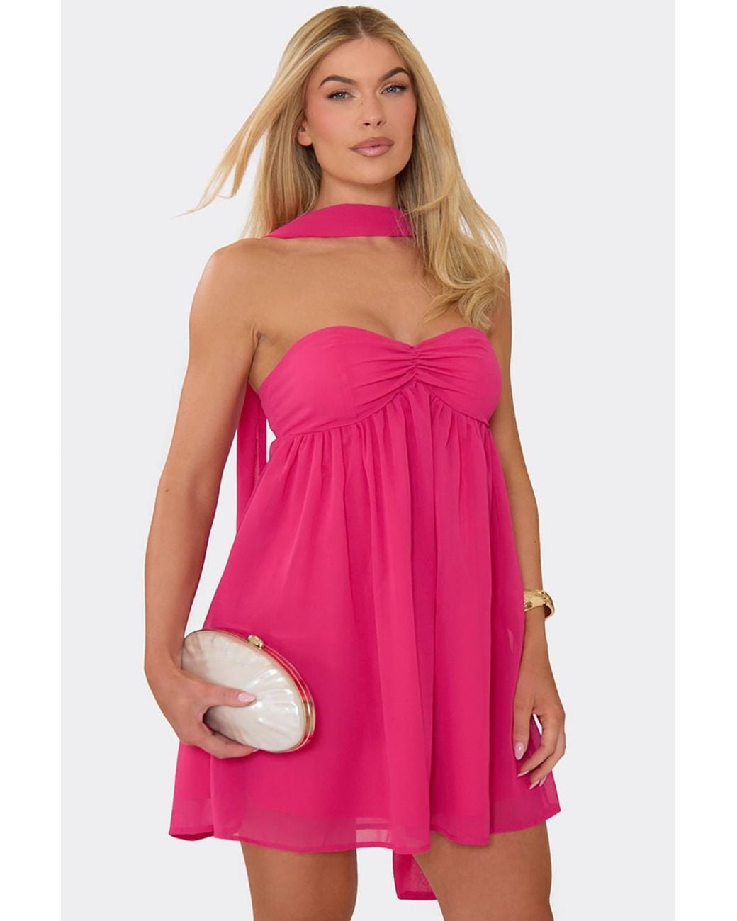 EGO Pink Strappy Ruched Mini Dress