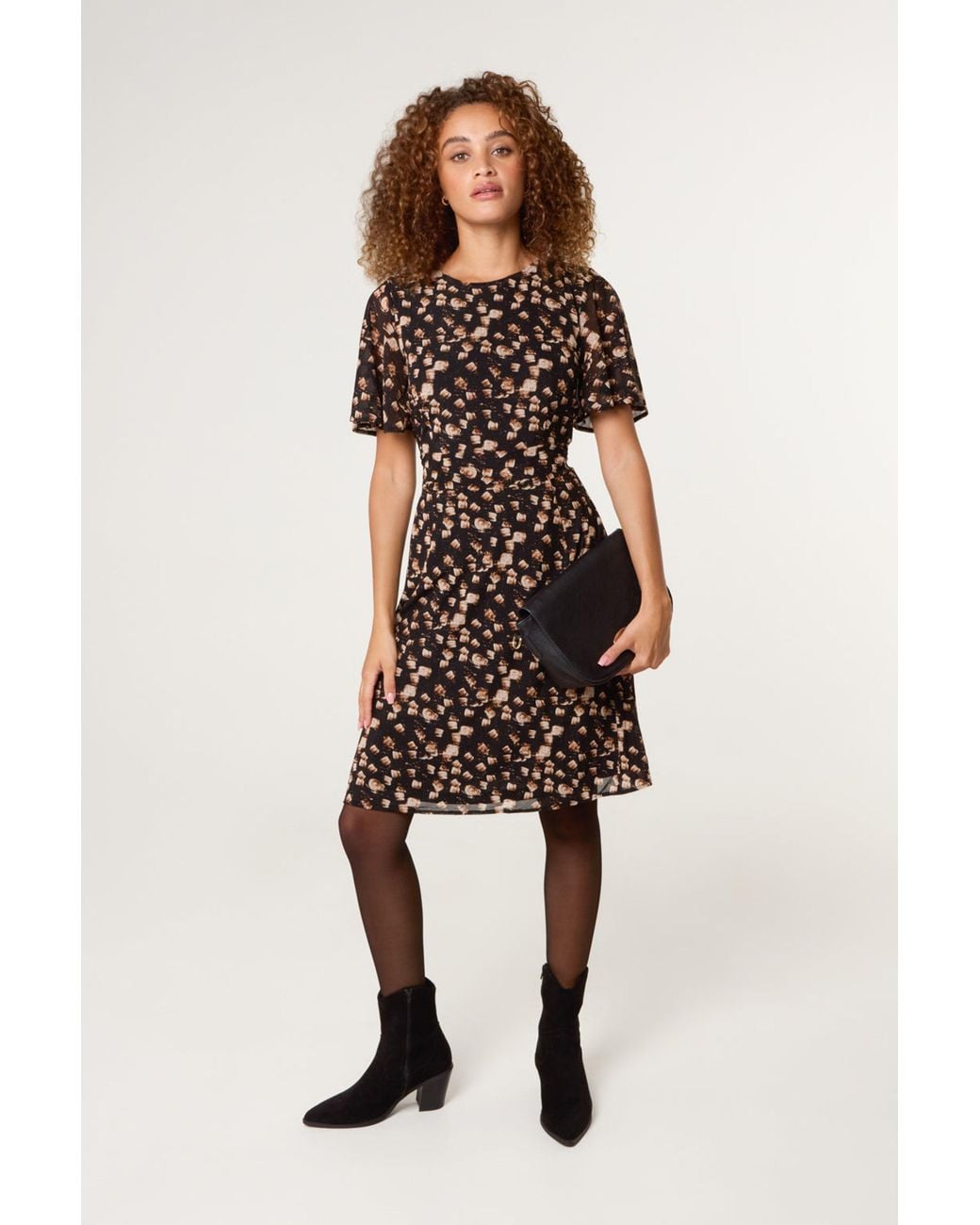 Blue Vanilla Black Short Sleeve Zip Round Neck Mini Dress