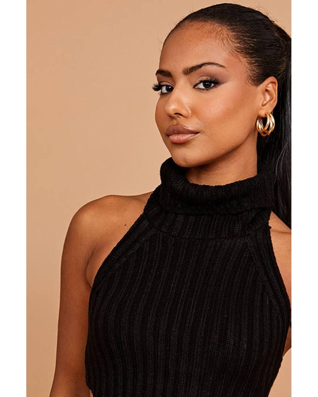 Stylewise Black Halter Roll Neck