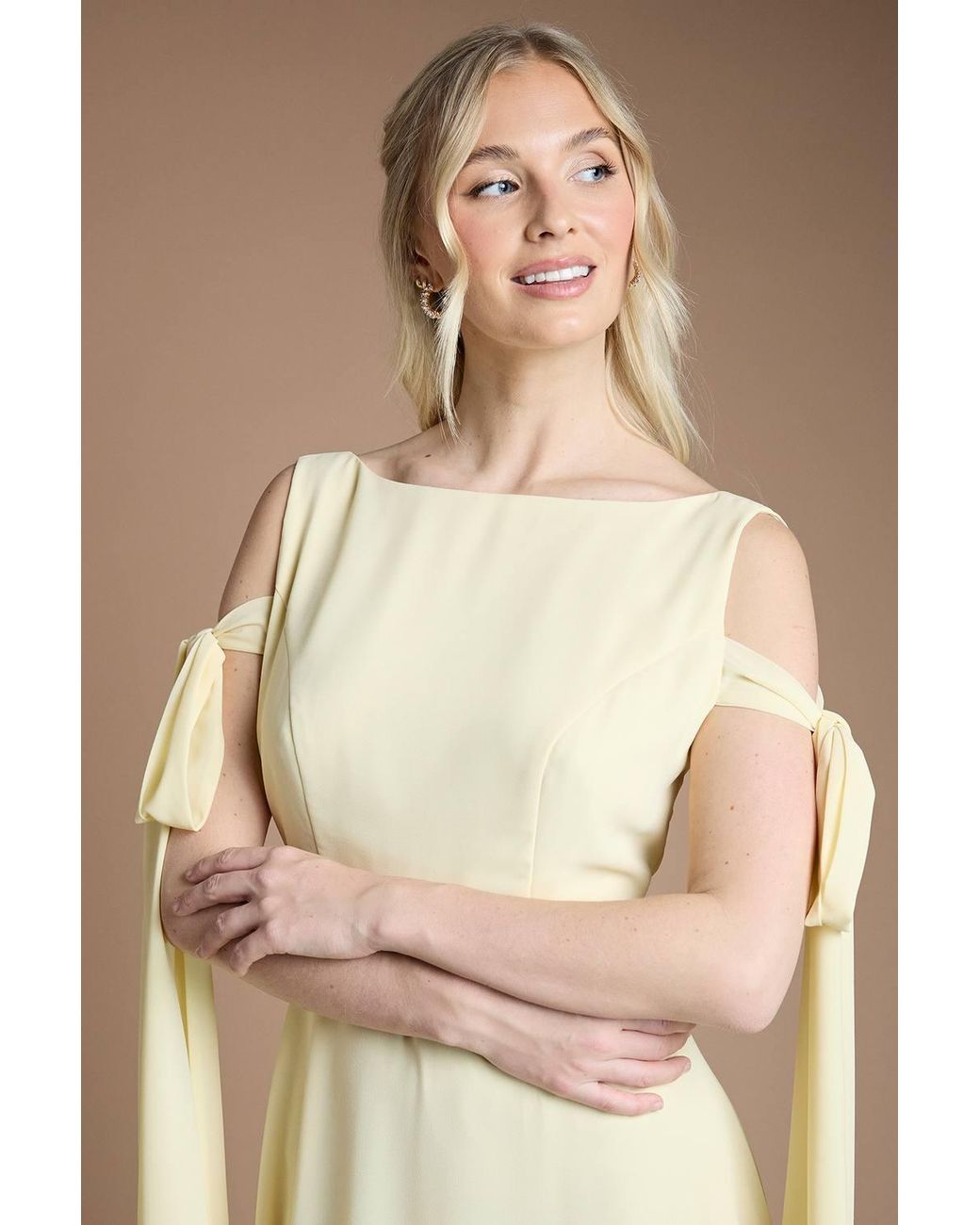 Coast Natural Bow Sleeve Chiffon Bridesmaid Maxi Dress