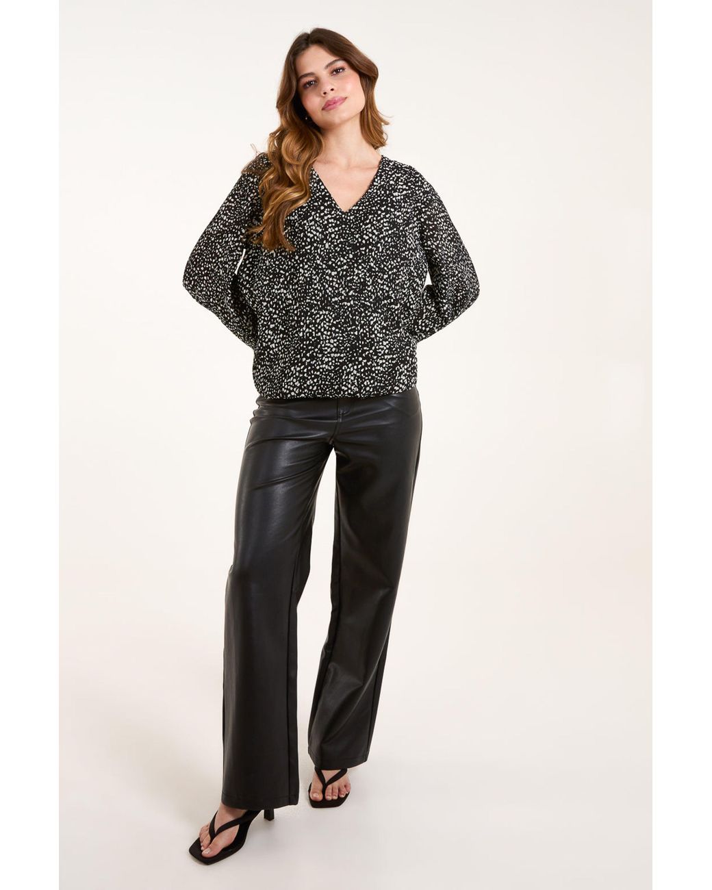 Blue Vanilla Black Long Sleeve V-Neck Blouse