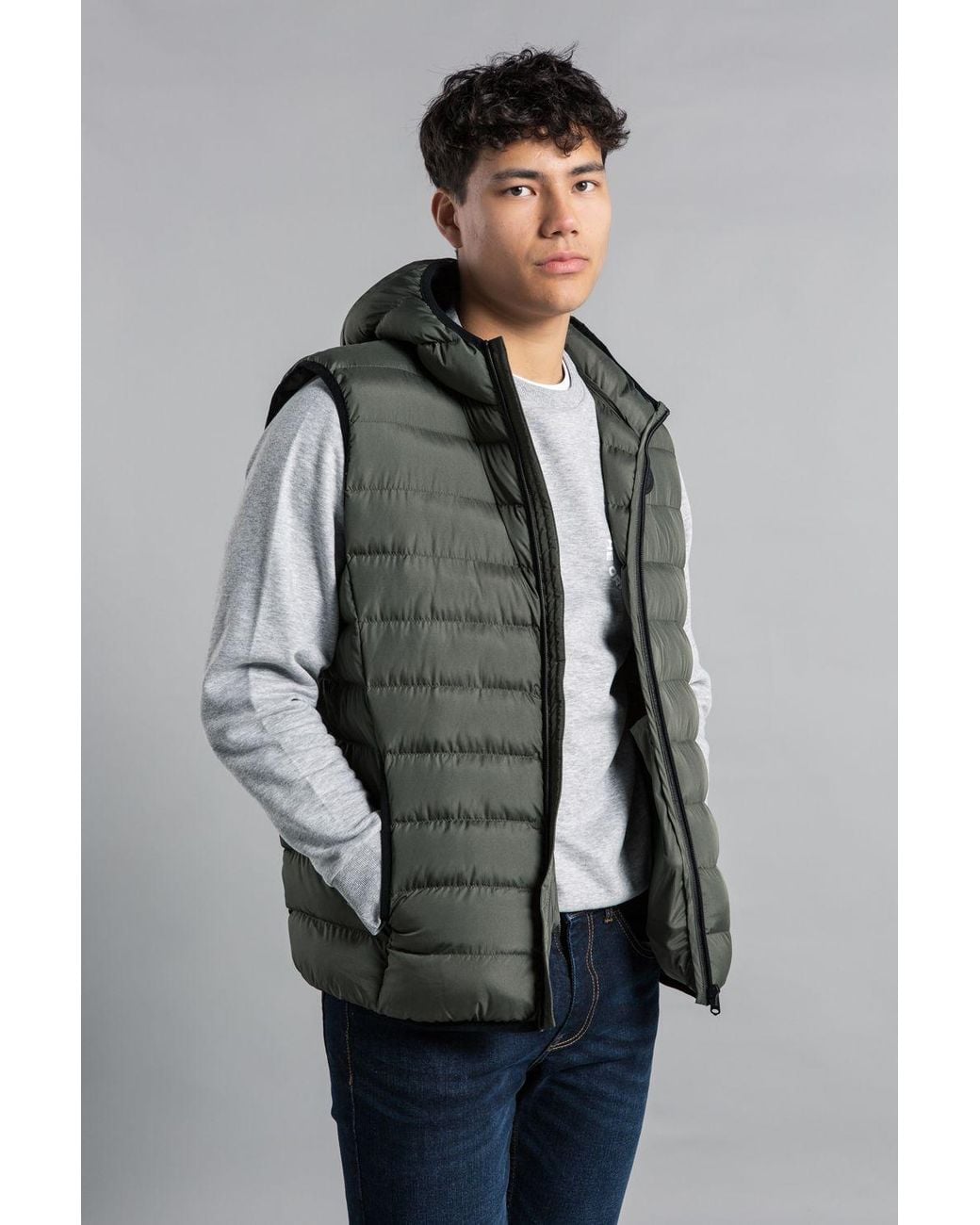 Tokyo Laundry Gray Padded Hooded Gilet With Full Zip for men