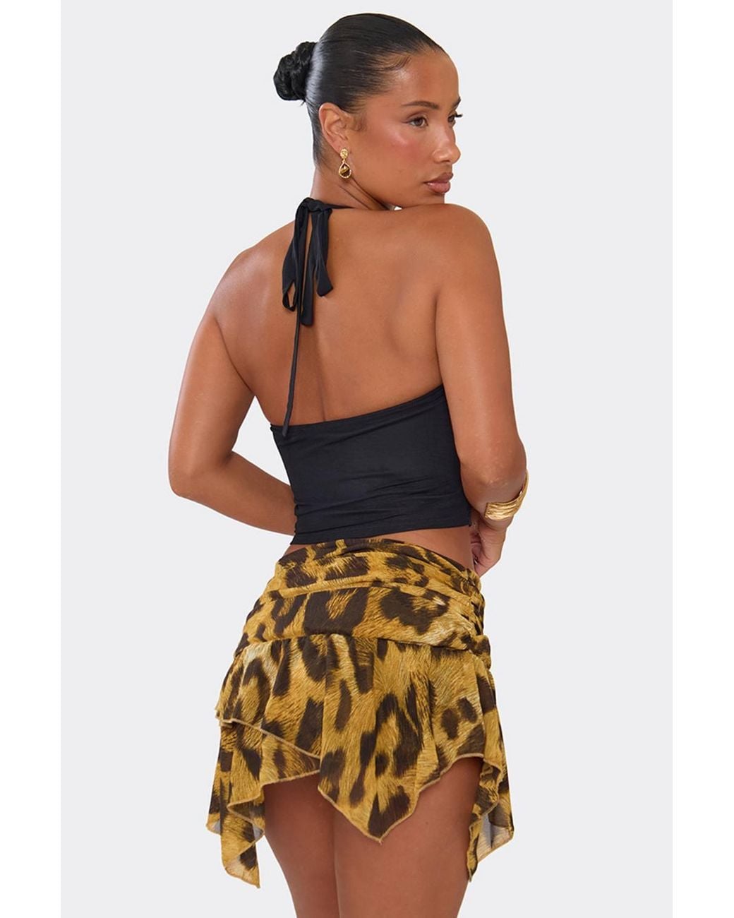 EGO Metallic Leopard Print Low Rise Mini Skirt