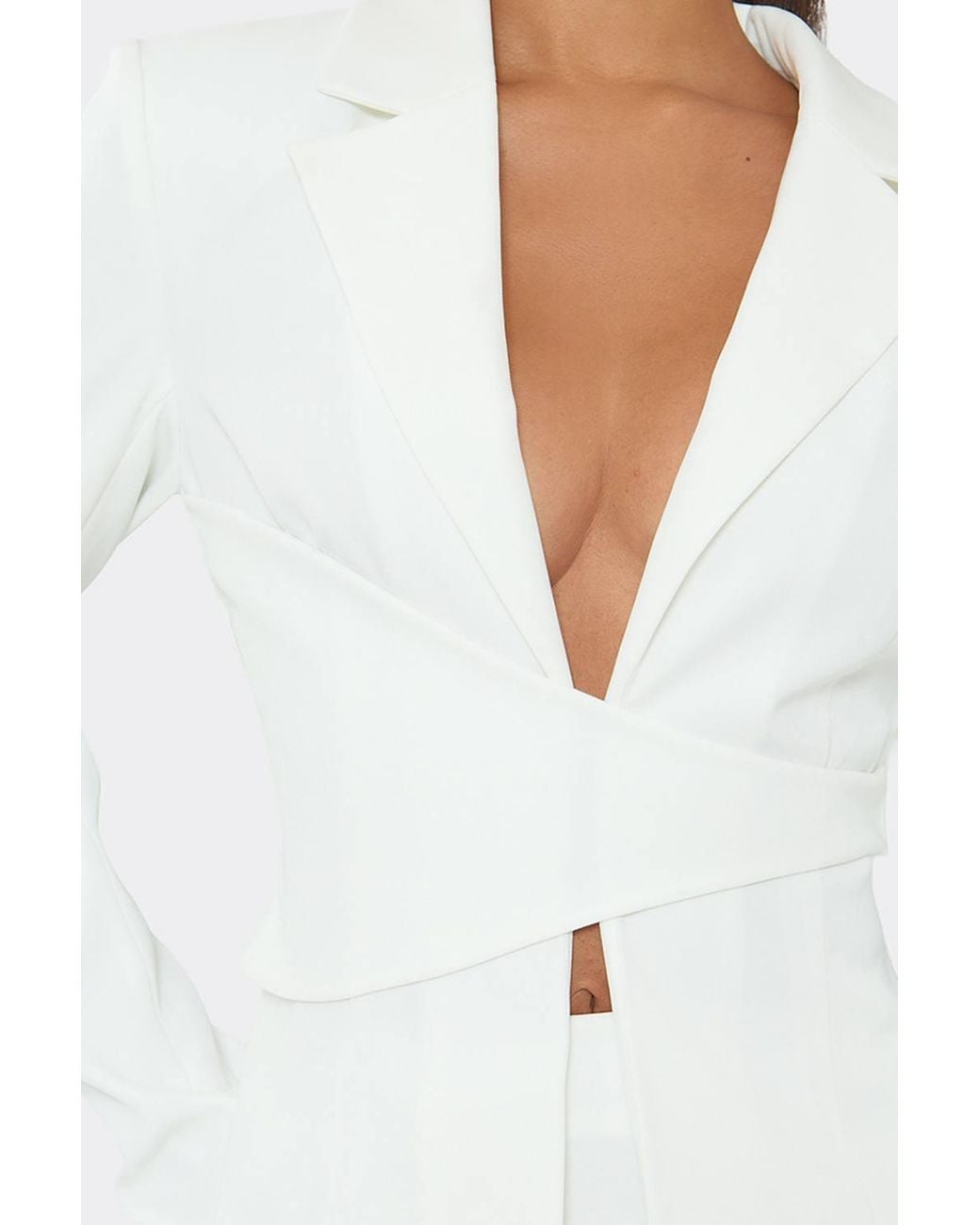 EGO White Long Sleeve V-Neck Woven Blazer