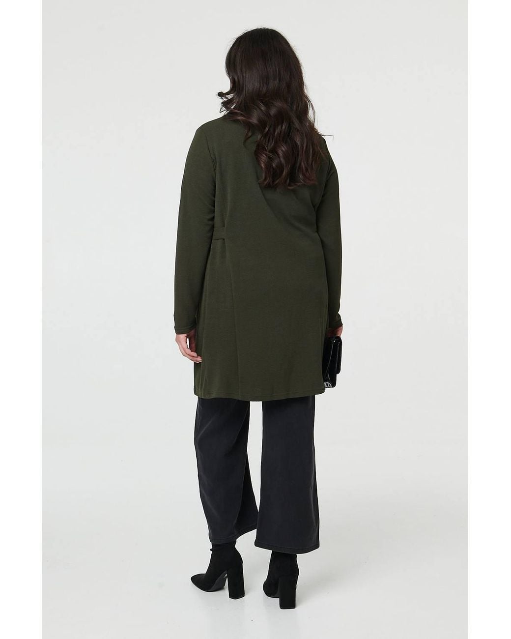 Izabel London Green Curve Open Front Longline Knit Jacket