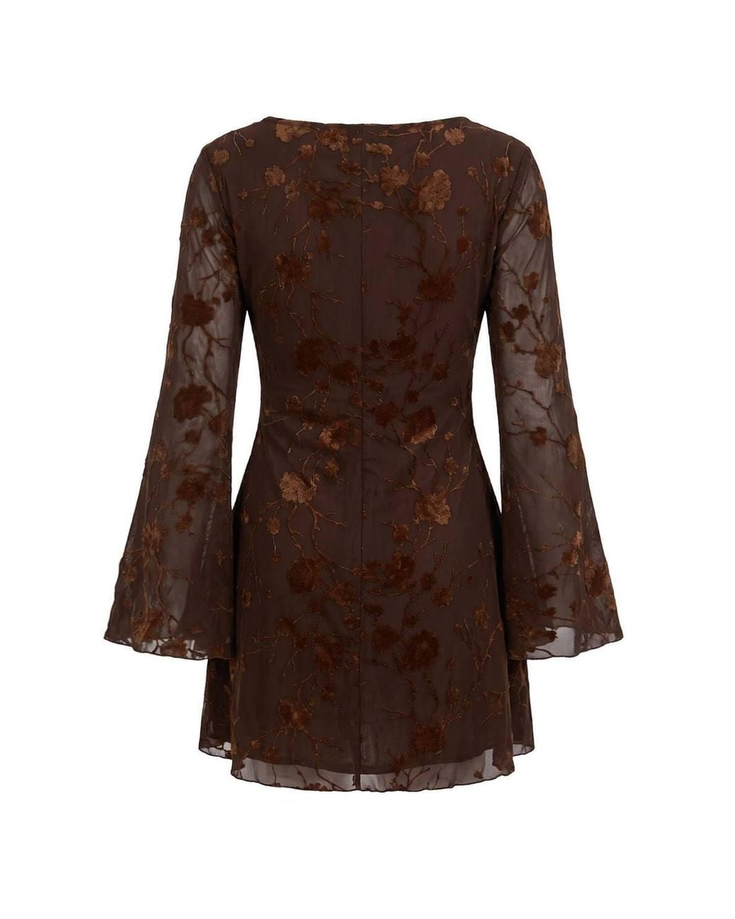 WOVCOR Brown Scoop Neck Long Sleeve Mini Skater Dress
