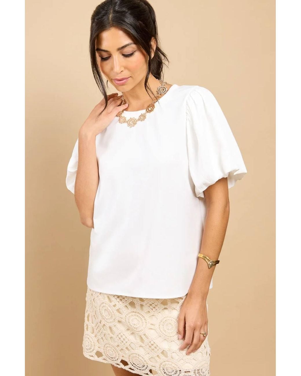 Little Mistress Natural Balloon Sleeve Top