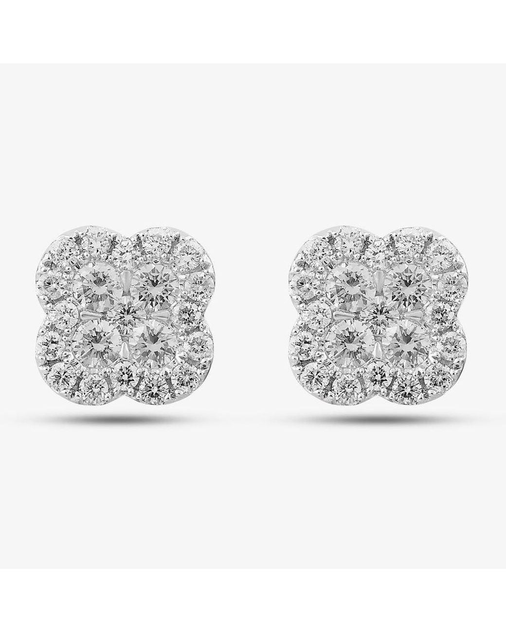 T.H.Baker Metallic 9Ct Diamond Quatrefoil Cluster Stud Earrings Pe04940