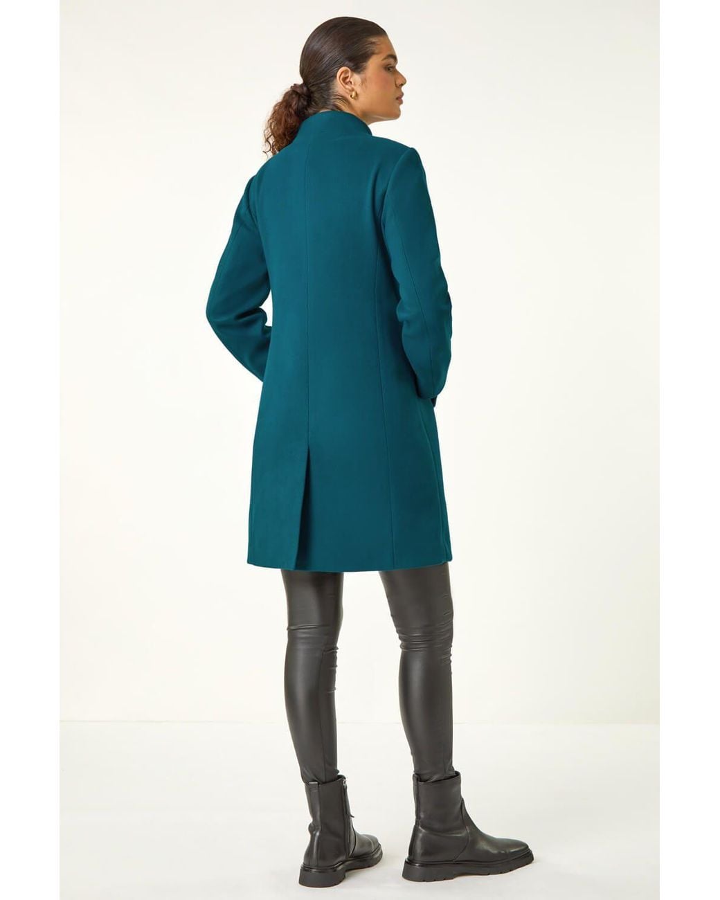 Roman Blue Tailored Funnel Neck Pocket Detail Coat