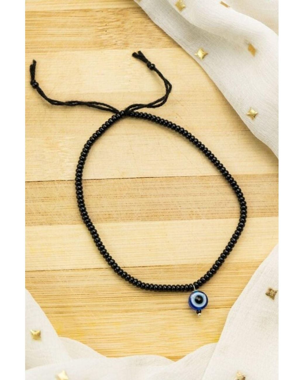 The Colourful Aura Black Adjustable Threaded Bead Evil Eye Indian Nazaria Anklet