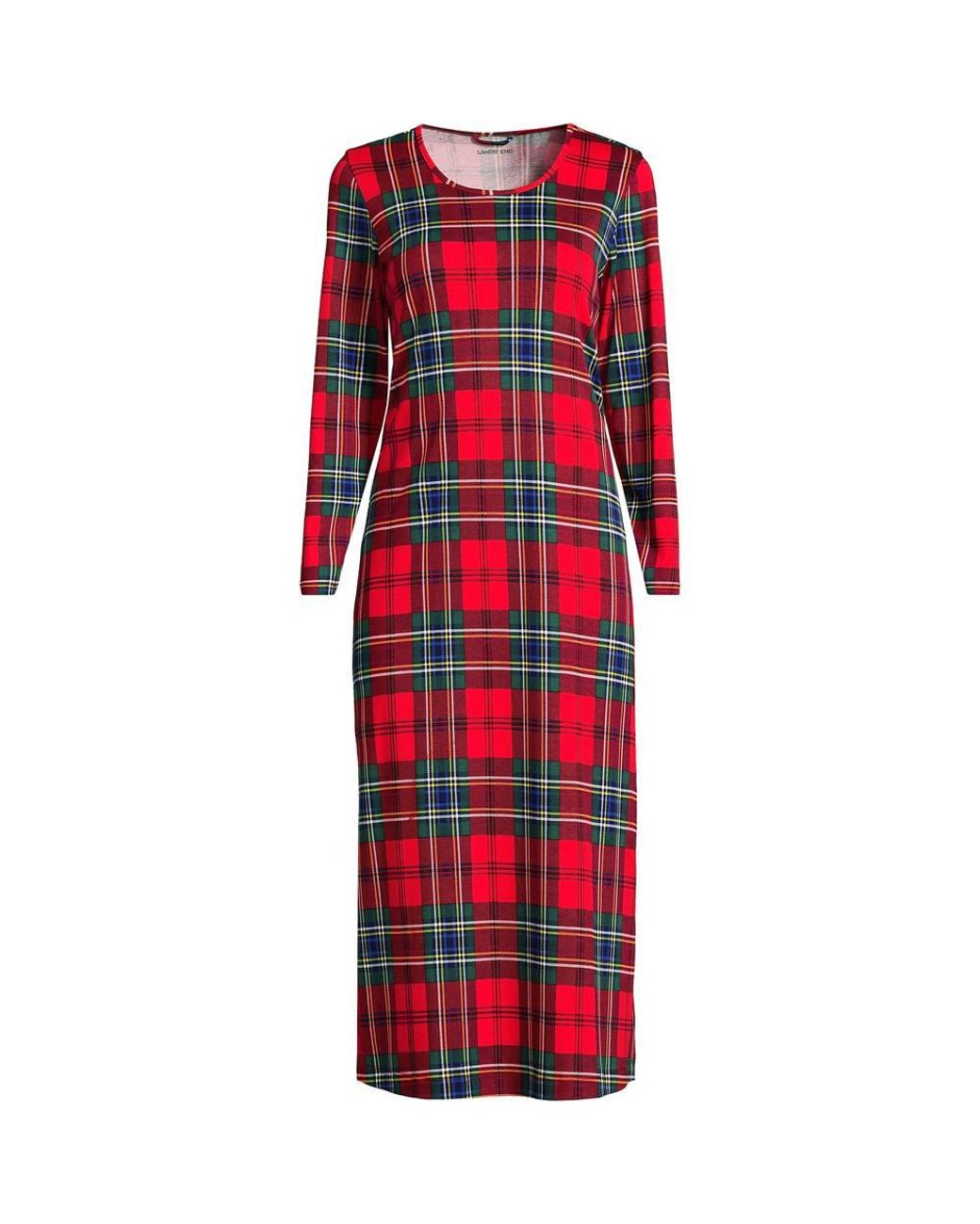 Lands' End Red Long Sleeve Mid Calf, Pure Cotton Nightdress