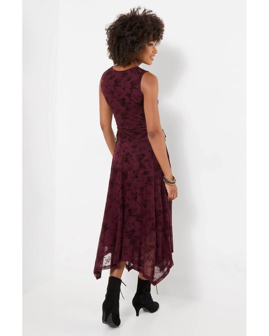 Joe Browns Red Dita Flocked Dippy Hem Maxi Dress