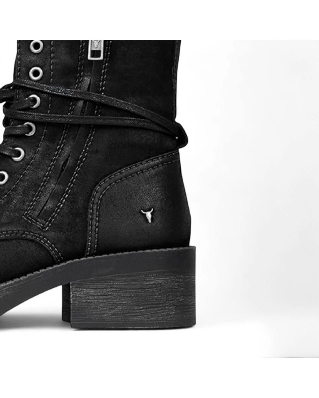 TruClothing Black Suede Combat Boots Mid-Calf Lace-Up Biker Shoes
