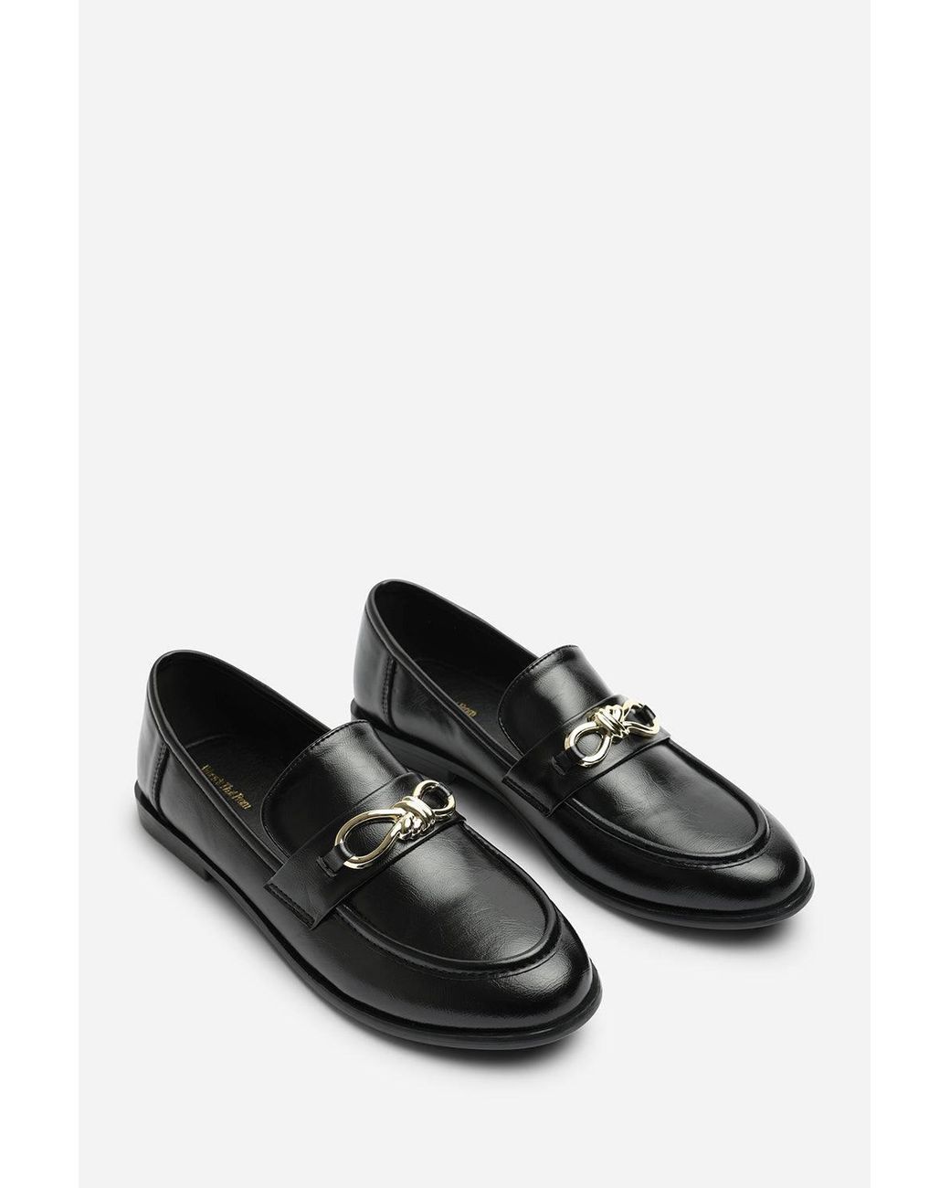 Where's That From Black Freyja Wide Fit Girl's School Shoe Knot Trim Hardware Detail Flat Loafers