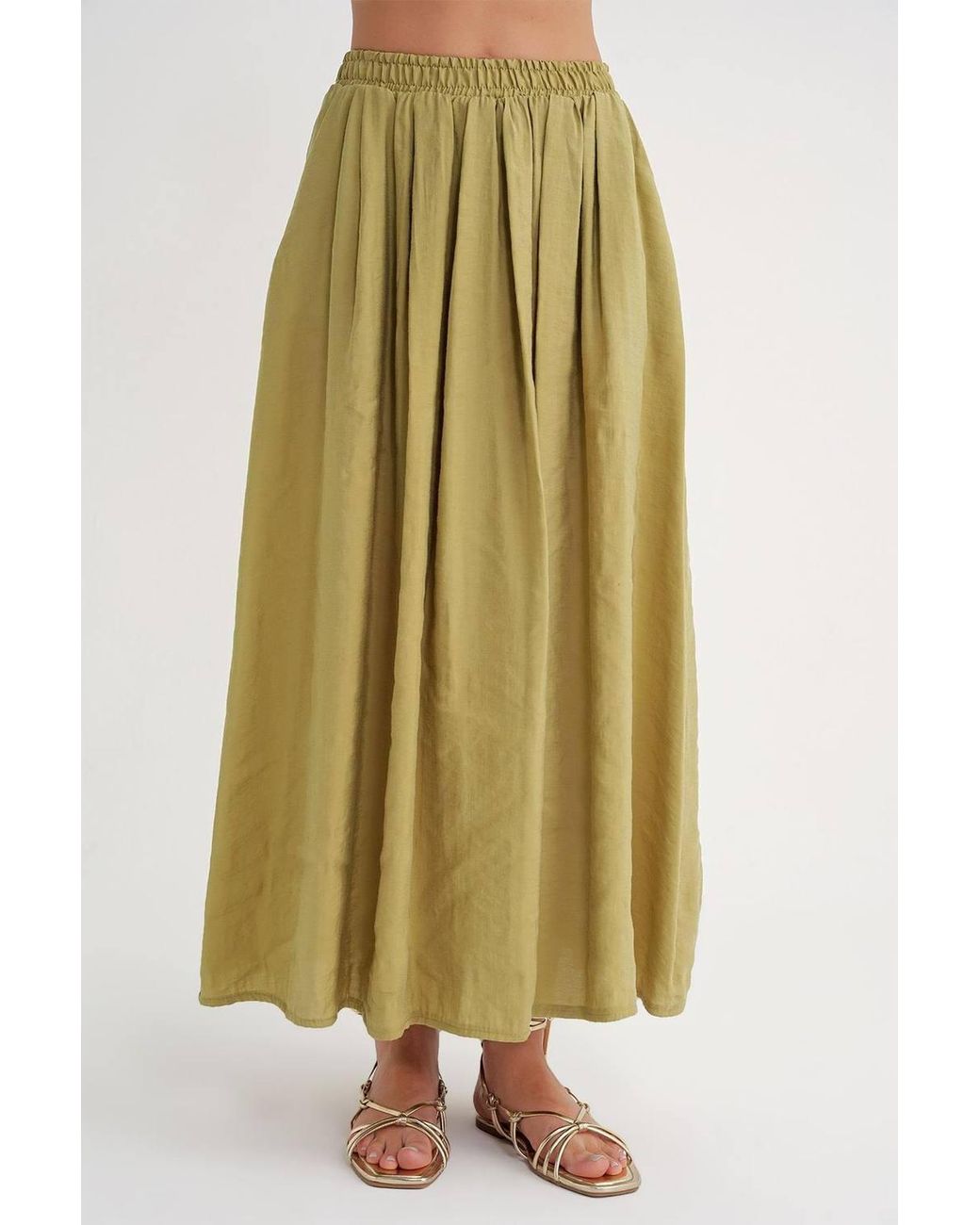MixRay Green High Waist Maxi Skirt With Drawstring Waist